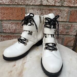 Stylish White Combat Boots with Black Laces